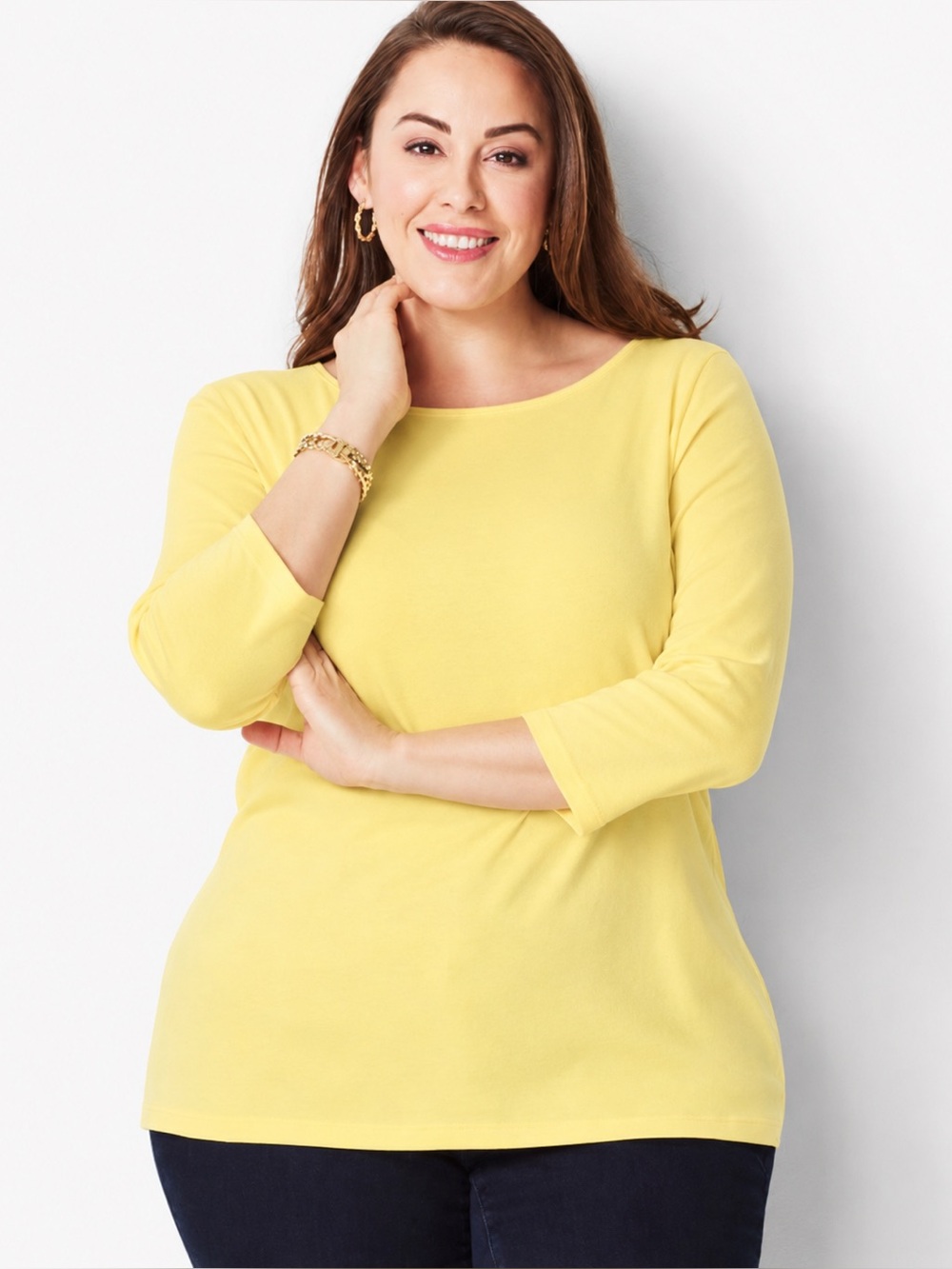 Talbots Pima Cotton Bateau Neck T-shirt Woman’s Plus 3X Yellow 3/4 Sleeves